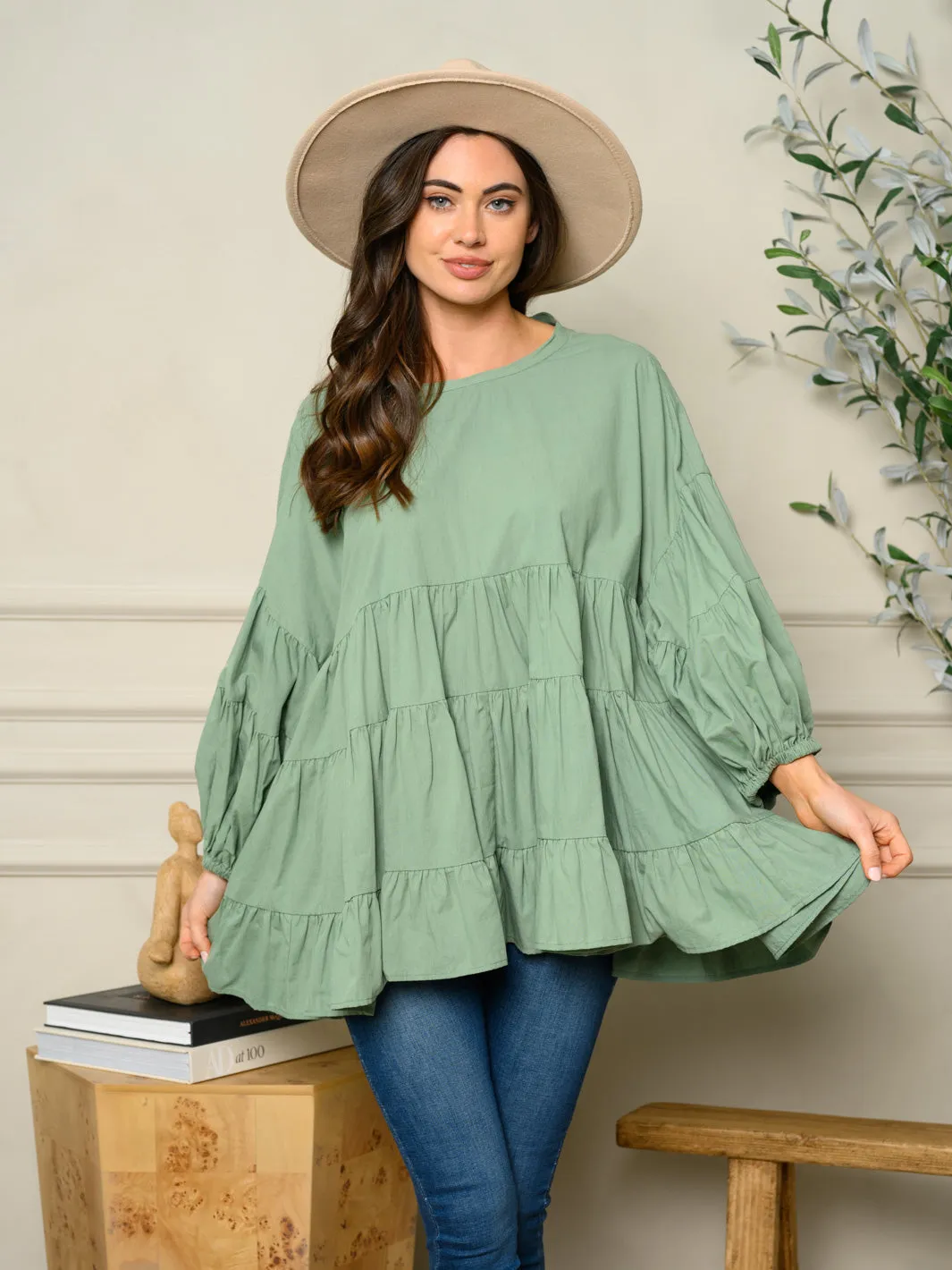 WOMEN'S LONG SLEEVE TUNIC TIERED TOP