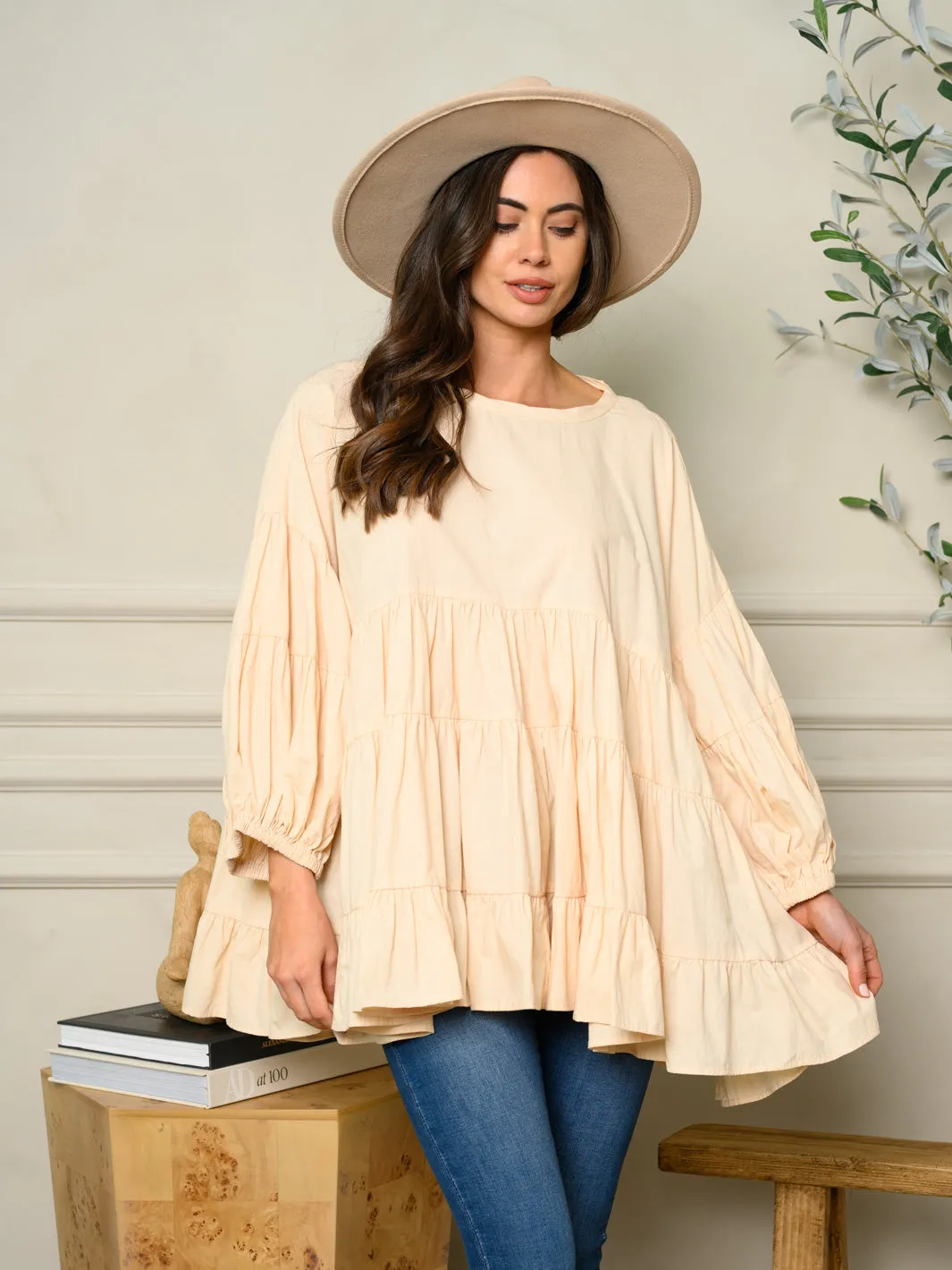 WOMEN'S LONG SLEEVE TUNIC TIERED TOP