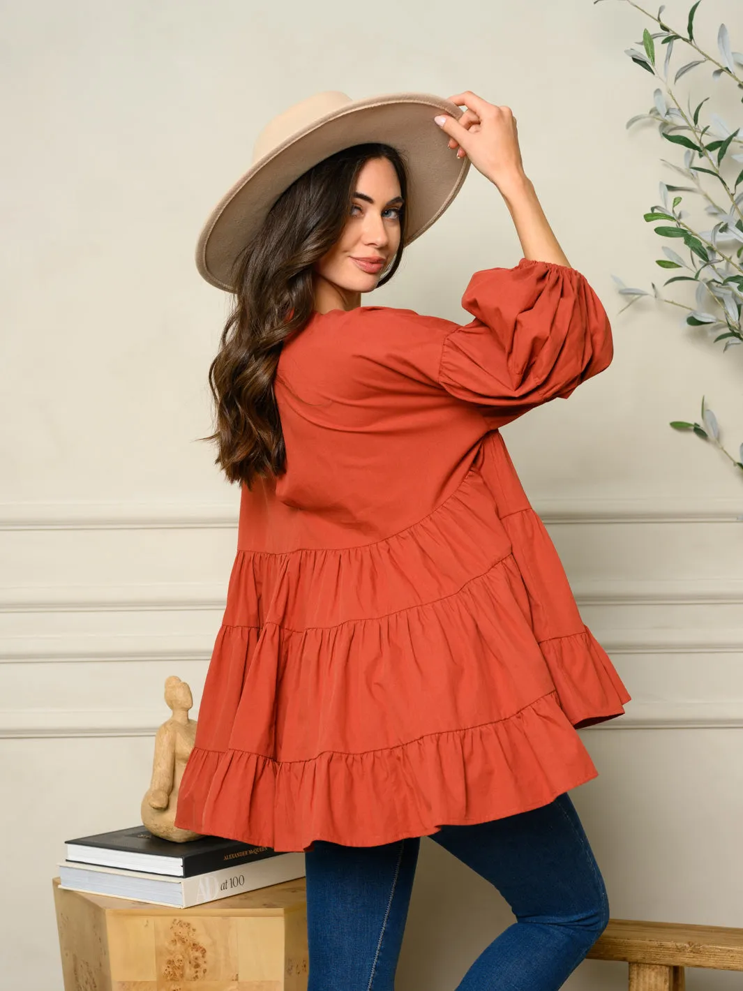 WOMEN'S LONG SLEEVE TUNIC TIERED TOP