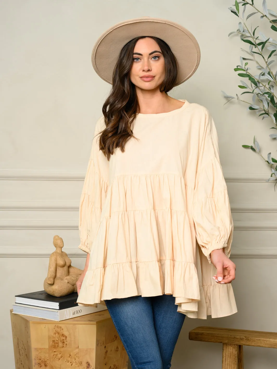 WOMEN'S LONG SLEEVE TUNIC TIERED TOP
