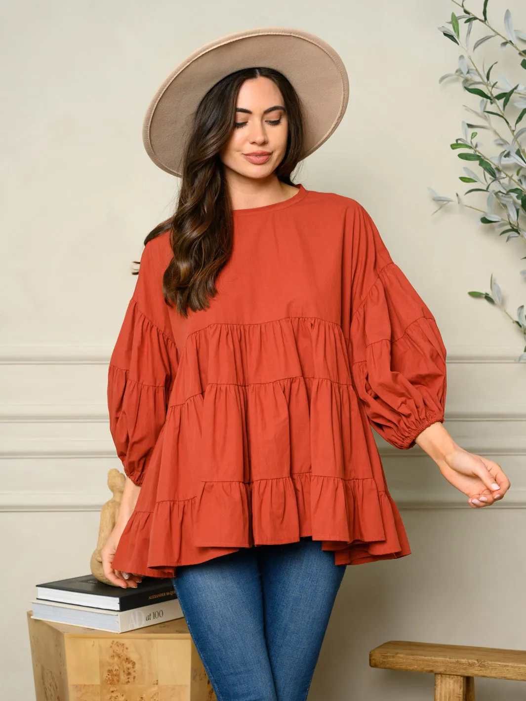 WOMEN'S LONG SLEEVE TUNIC TIERED TOP