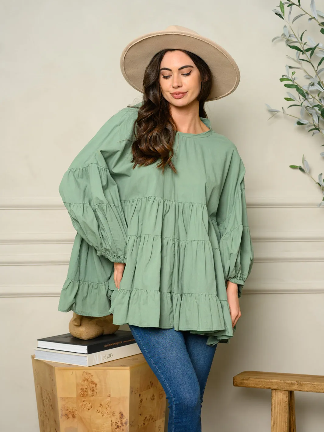WOMEN'S LONG SLEEVE TUNIC TIERED TOP