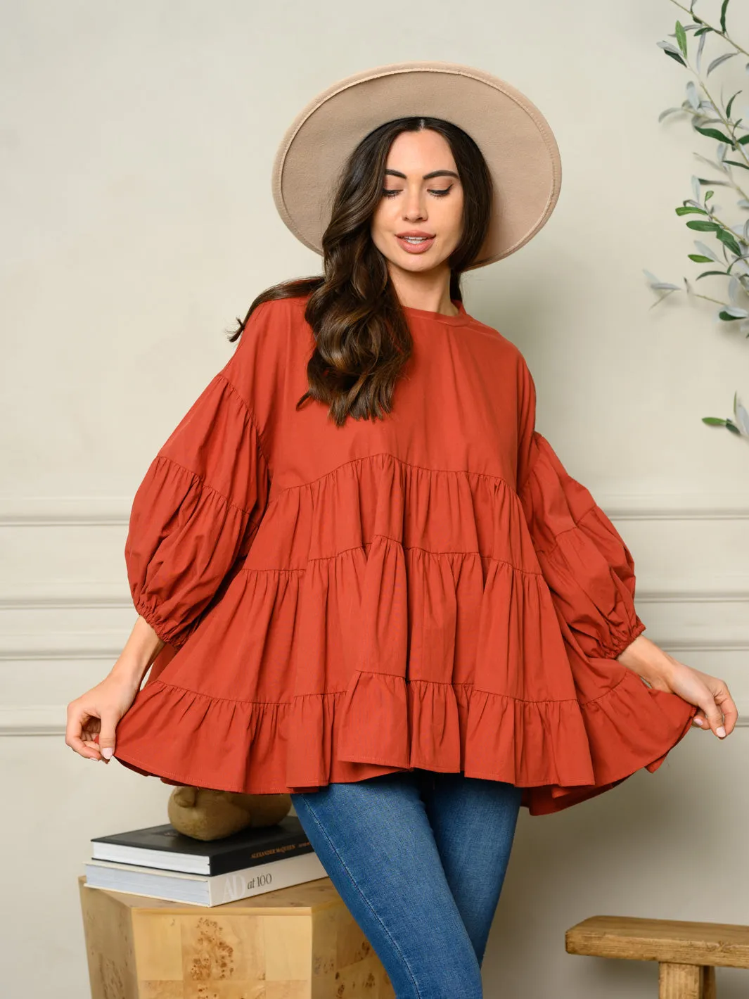 WOMEN'S LONG SLEEVE TUNIC TIERED TOP