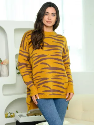 WOMEN'S LONG SLEEVE ZEBRA PATTERNED SWEATER