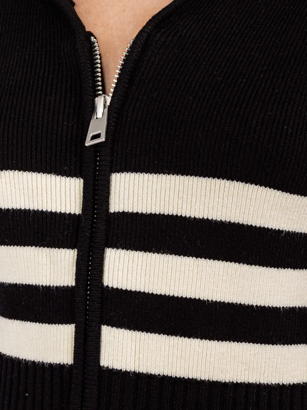 WOMEN'S LONG SLEEVE ZIP UP COLORBLOCK STRIPES SWEATER