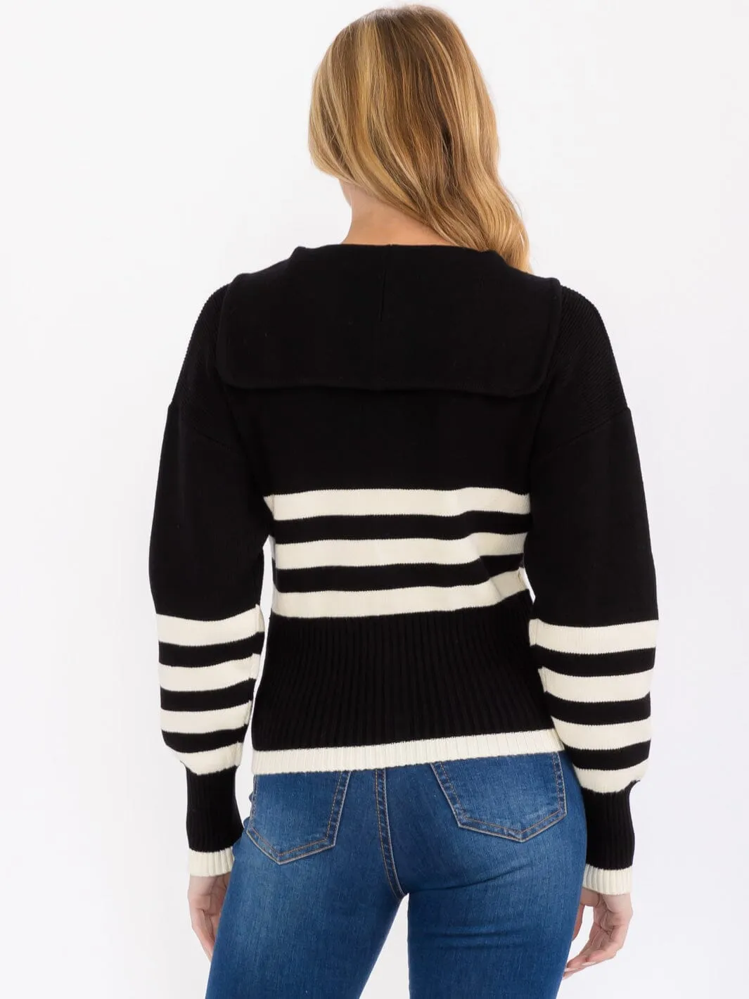 WOMEN'S LONG SLEEVE ZIP UP COLORBLOCK STRIPES SWEATER
