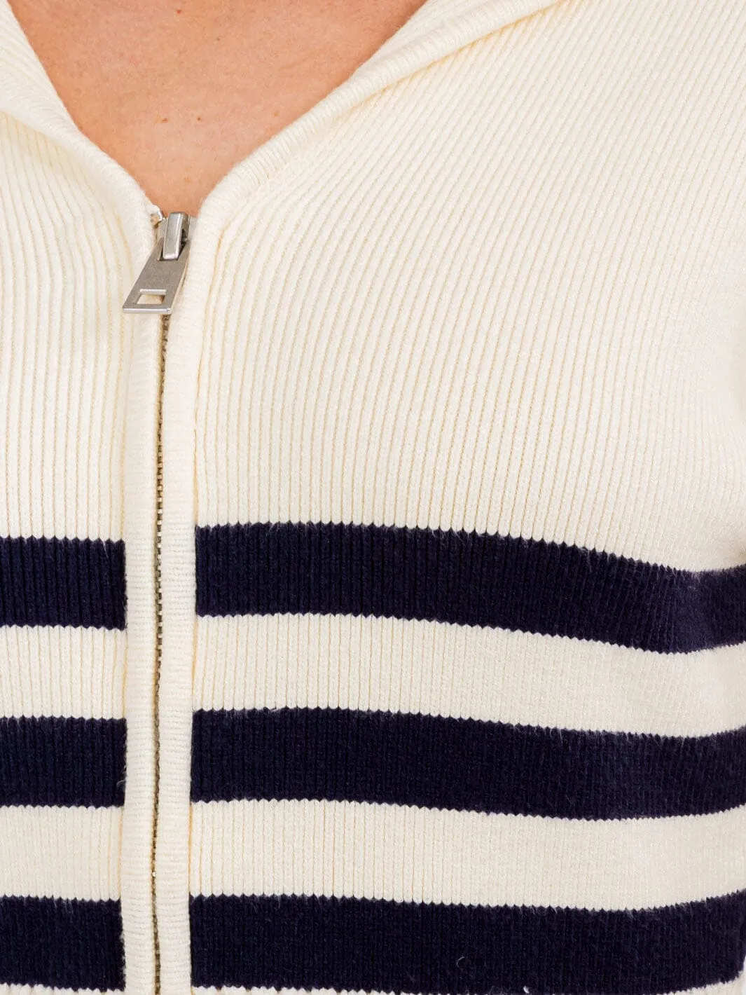 WOMEN'S LONG SLEEVE ZIP UP COLORBLOCK STRIPES SWEATER