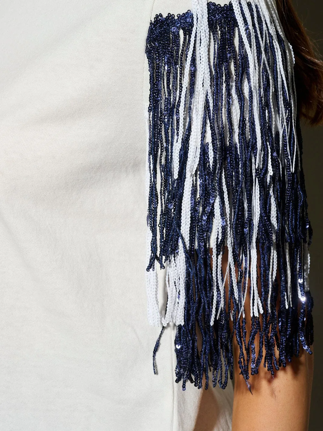 WOMEN'S SHORT SEQUINS FRINGE SLEEVE BLOUSE TOP