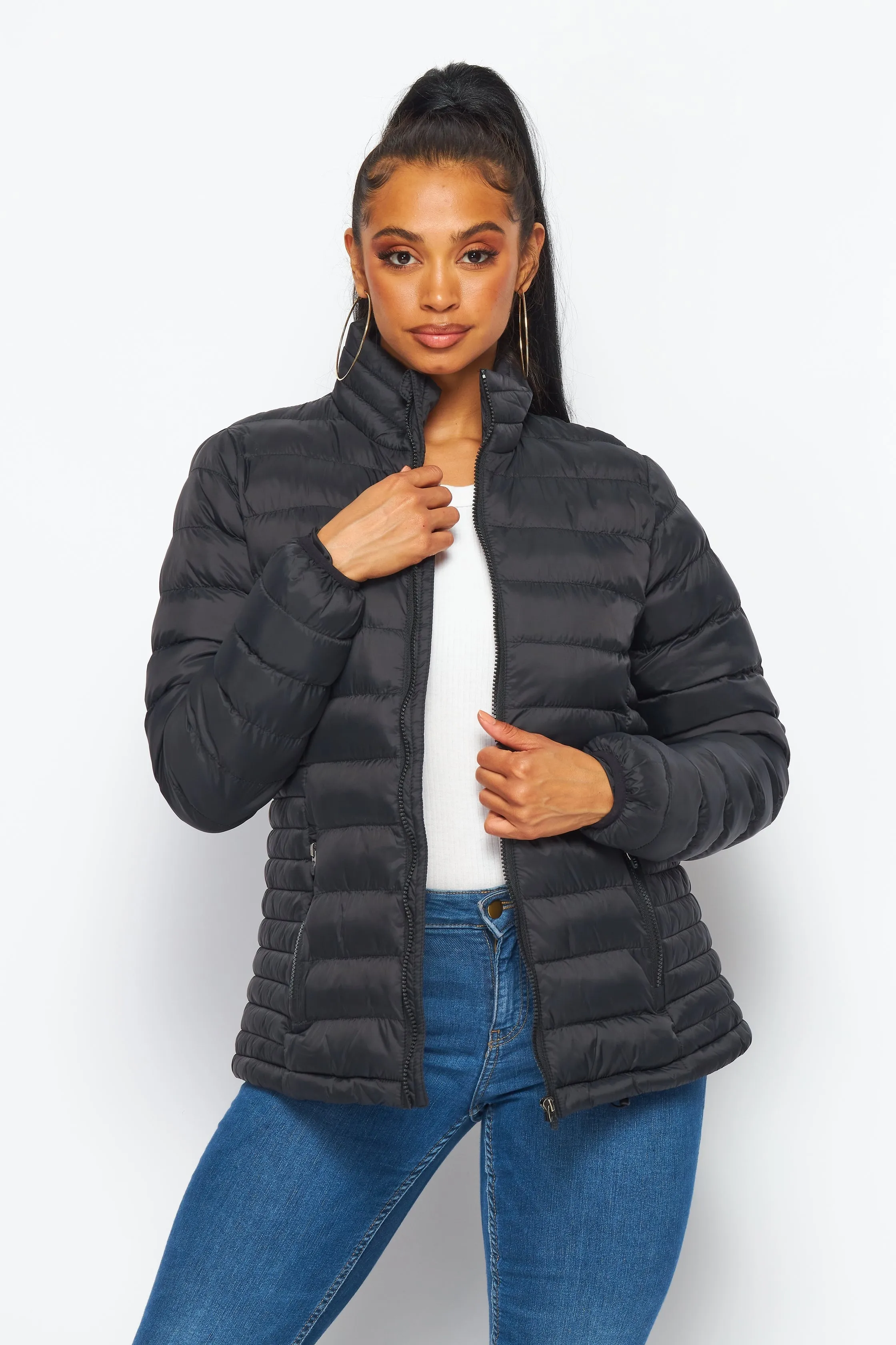 Women's Soft Coated Winter Puffer Jackets-LJ640-BLACK