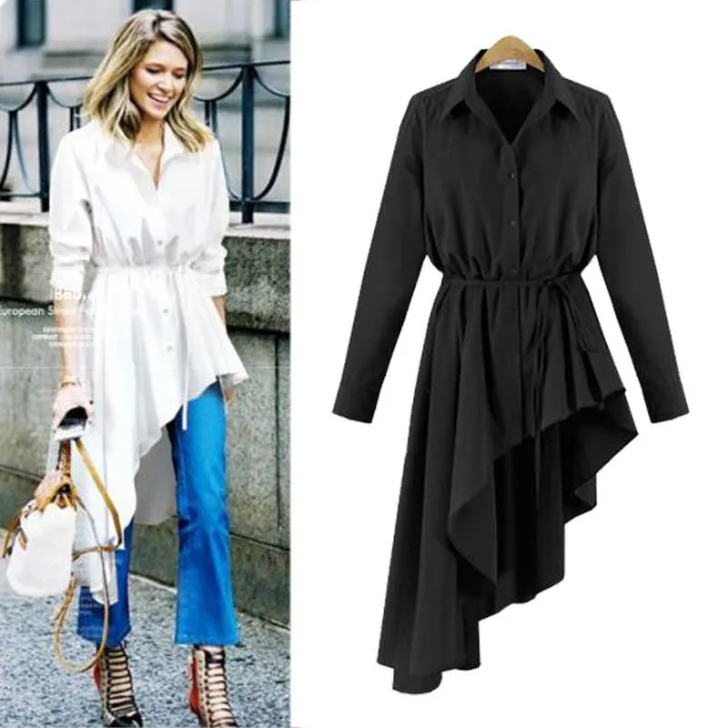 XXXL 4XL 5XL Plus Size Women Blouses Tops Street Fashion Style Solid Color Long Sleeve Loose Asymmetry Long Shirt
