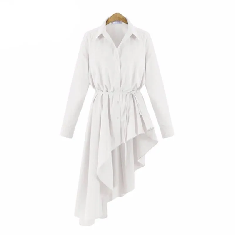 XXXL 4XL 5XL Plus Size Women Blouses Tops Street Fashion Style Solid Color Long Sleeve Loose Asymmetry Long Shirt