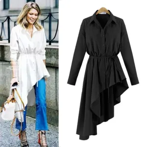 XXXL 4XL 5XL Plus Size Women Blouses Tops Street Fashion Style Solid Color Long Sleeve Loose Asymmetry Long Shirt