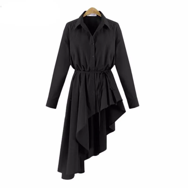XXXL 4XL 5XL Plus Size Women Blouses Tops Street Fashion Style Solid Color Long Sleeve Loose Asymmetry Long Shirt