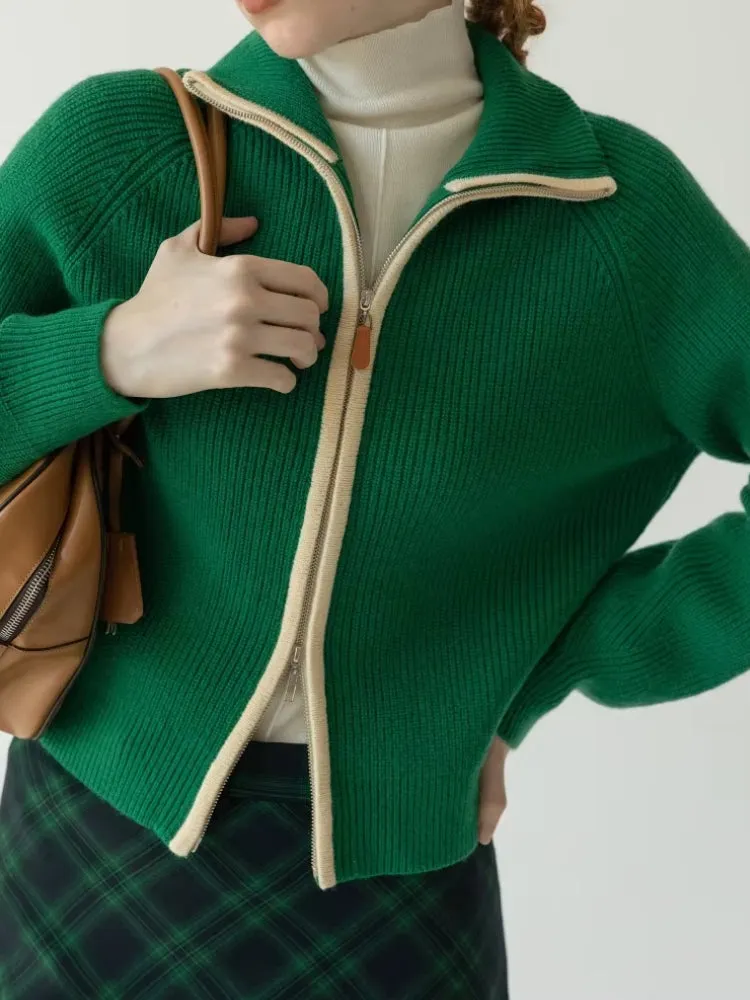 Y2K Double Zip-Up Knitted Cardigan