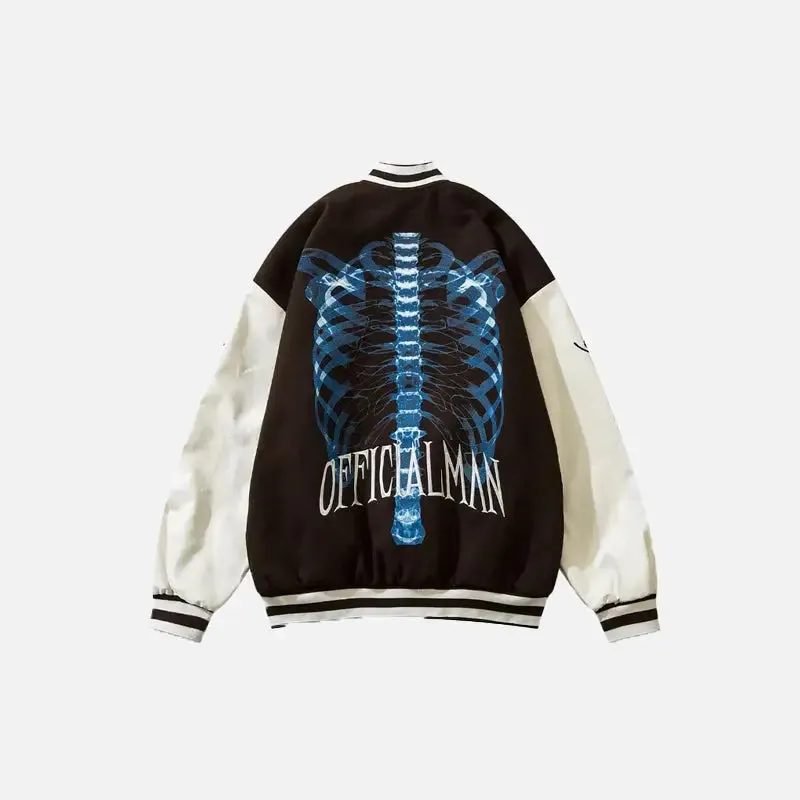 Y2K Skeleton Print Embroidery Baseball Jacket for Comfort and Style