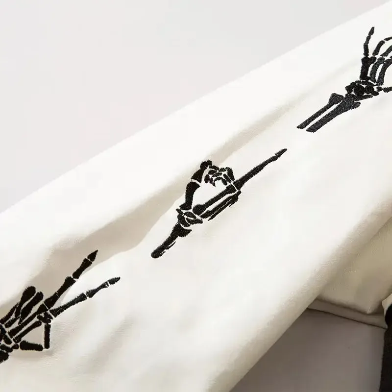 Y2K Skeleton Print Embroidery Baseball Jacket for Comfort and Style