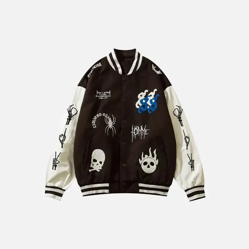 Y2K Skeleton Print Embroidery Baseball Jacket for Comfort and Style