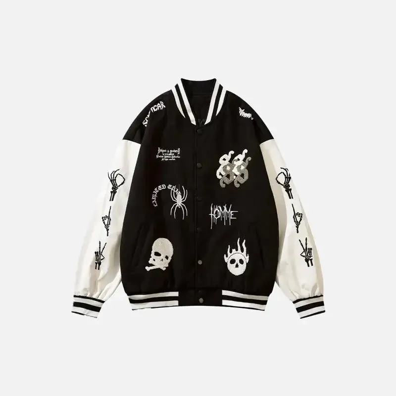 Y2K Skeleton Print Embroidery Baseball Jacket for Comfort and Style