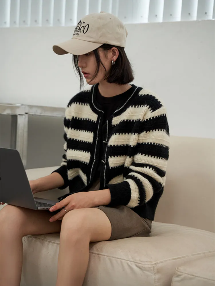 Y2K Striped Button-Up Cardigan