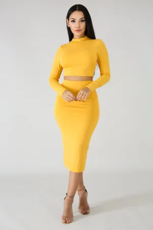Yellow Long Sleeve Crop Top Set