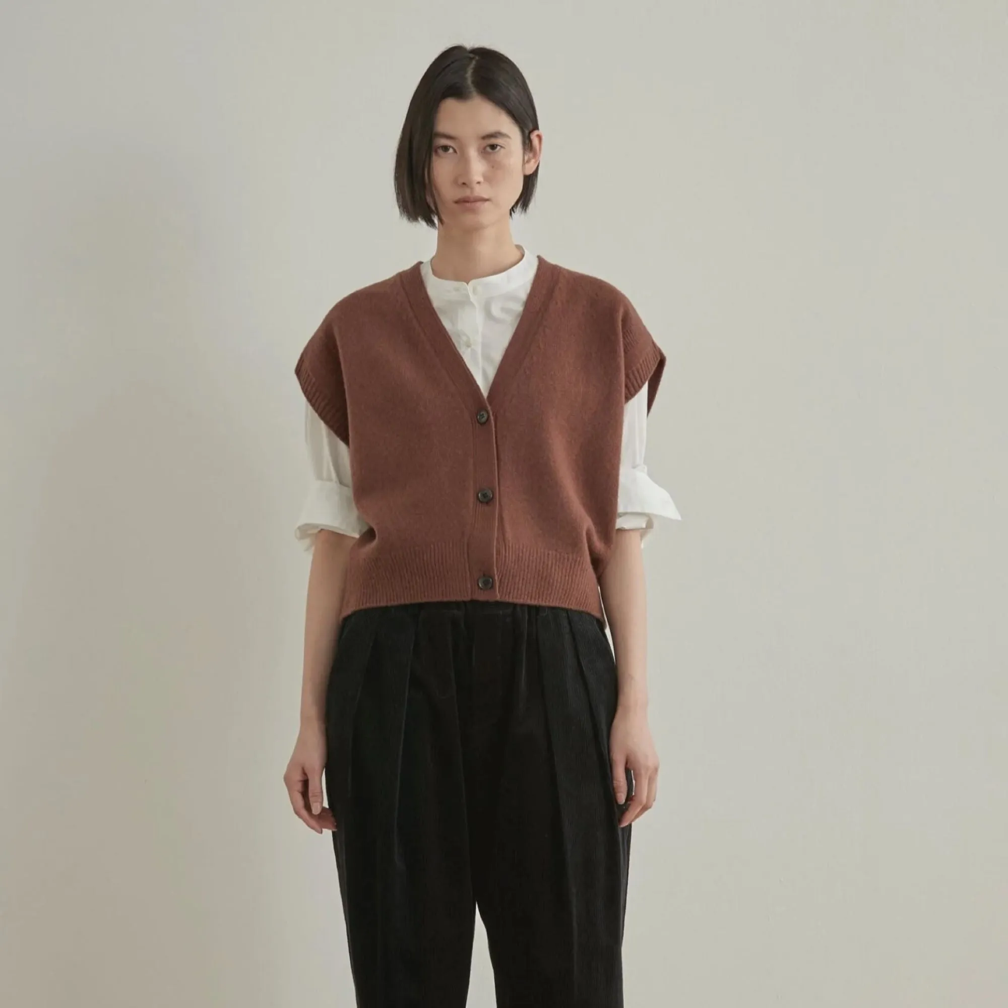 Zoe Wool V-Neck Brown Vest