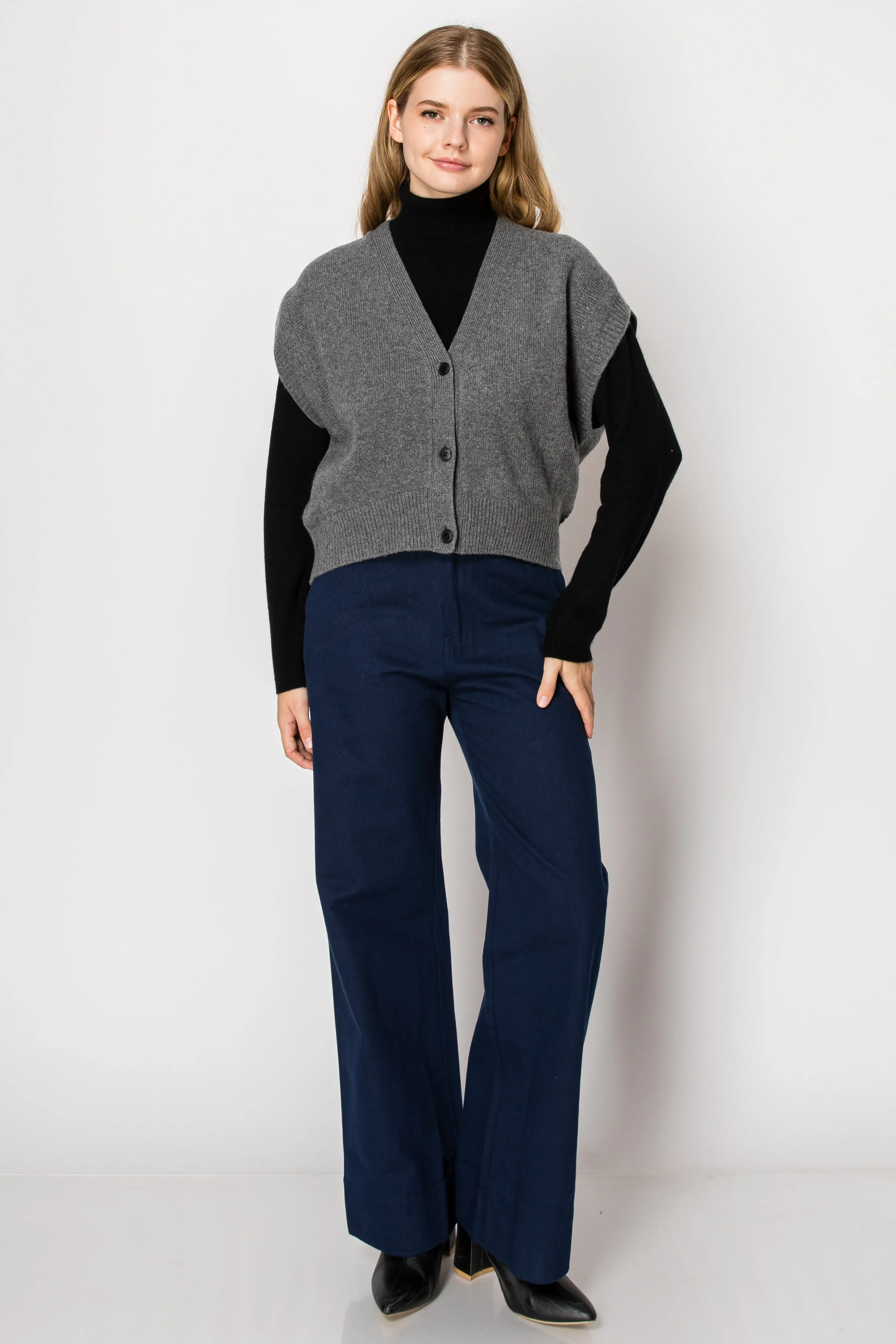 Zoe Wool V-Neck Grey Vest